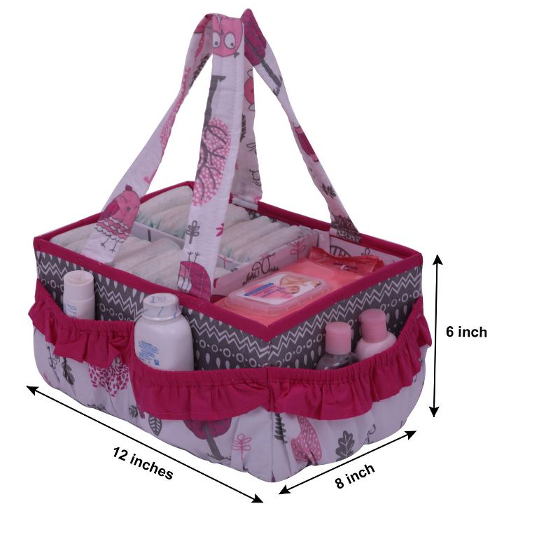 Bacati - Owls Pink/Gray Girls Cotton Nursery Storage Caddy, 5 of 8