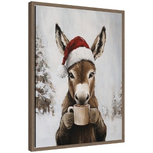 Kate & Laurel All Things Decor Sylvie Framed Canvas Donkey Winter Hot Cocoa by the Creative Bunch Studio - 1 of 4