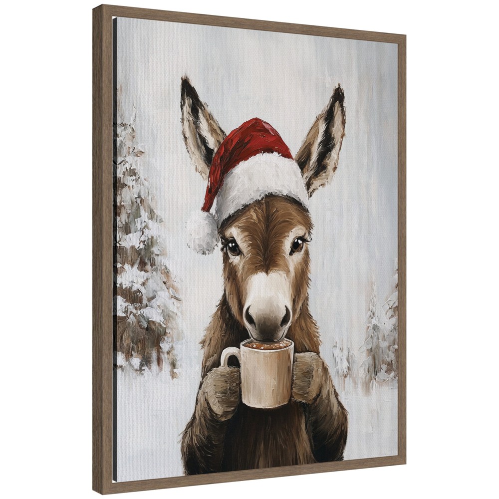 Photos - Other Decoration Kate & Laurel All Things Decor Sylvie Framed Canvas Donkey Winter Hot Cocoa by the Creative Bunch Studio