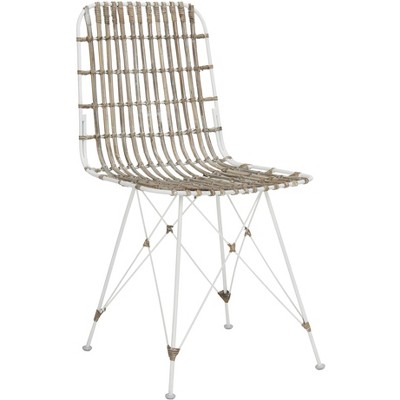 Minerva White Rattan Cane Dining Chair Set with Hairpin Legs