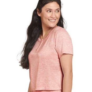 Jockey Women's Luxe Lounge Brushed Ribbed Cropped Henley