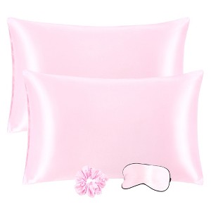 PiccoCasa Satin Enveloped Pillowcase with Eye Mask & Scrunchie 2 Pcs - 1 of 3
