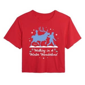 Women's - Frozen 2 - Walking In A Winter Wonderland Christmas Cropped Graphic T-Shirt - 1 of 4