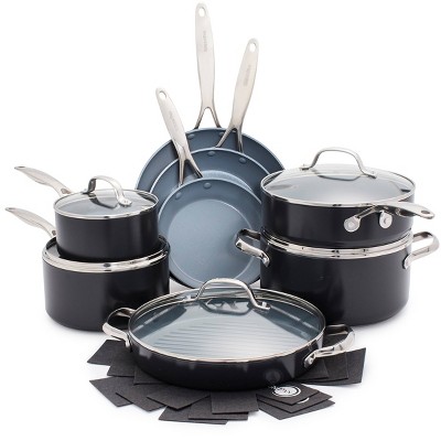 Greenpan Rio 16pc Ceramic Nonstick Cookware Set Black : Target