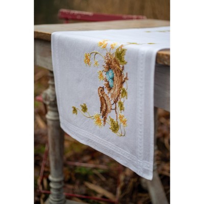 Vervaco Stamped Table Runner Embroidery Kit 16"X40"-Little Bird in Nest