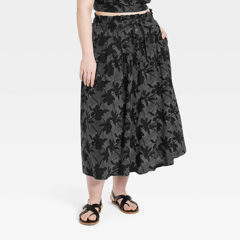  Women's Tie Waist Button-Front Midi Skirt - Universal Thread™, 1 of 11