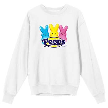 Peeps Logo With Bunnies Men's White Crew Neck Sweatshirt