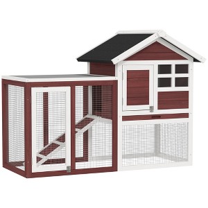 SKYONE 48" Fir Wood Rabbit Hutch with Asphalt Roof, Outdoor Run, Removable Tray & Ramp - - 1 of 4