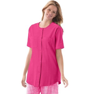 Woman Within Short-Sleeve Crinkle Shirt - 1 of 4