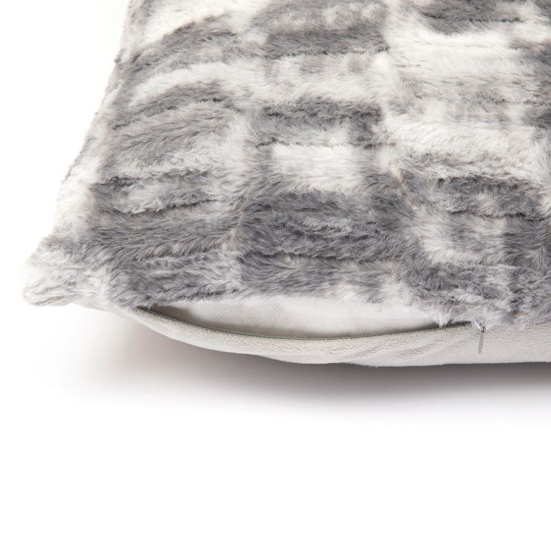 Cheer Collection Luxuriously Soft Faux Fur Throw Pillow With Inserts, Set of 2 - Marble Gray, 5 of 7
