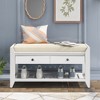 Lyngins Wooden Shoe Storage Bench, Entryway Bench with 2 Sliding Drawers & Gridded Rack, Ottoman Bench with Storage, Foot Stool with Cushion - 2 of 4
