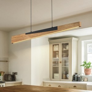 LLHZSY 49 1/5" Rustic Wood Linear Kitchen Island Pendant Chandelier for Living/ Dining Room-Brown, Dimmable LED - 1 of 4