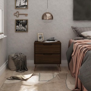 20" Gray Mid-Century Modern 2 Drawer Nightstand with Fluted Front and Metal Legs for Bedroom or Guest Room -3irtyhousy - 1 of 4