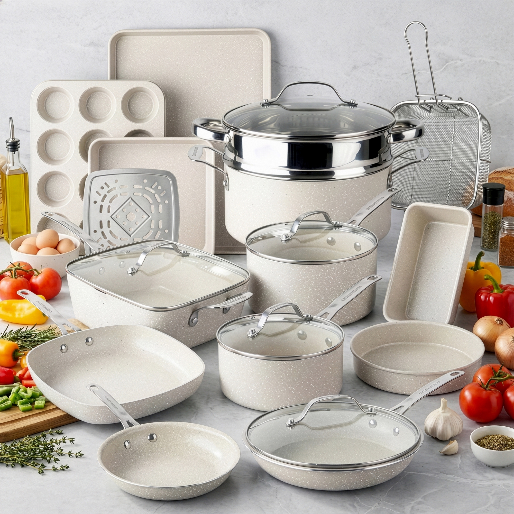 Granitestone 20 Pc Nonstick Pots and Pans Set Ceraluxe Ceramic Nonstick Cookware Set Bakeware Set