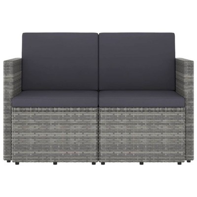 vidaXL 2 Seater Sofa Couch with Cushions Patio Wicker Love Seat PE Rattan - Gray