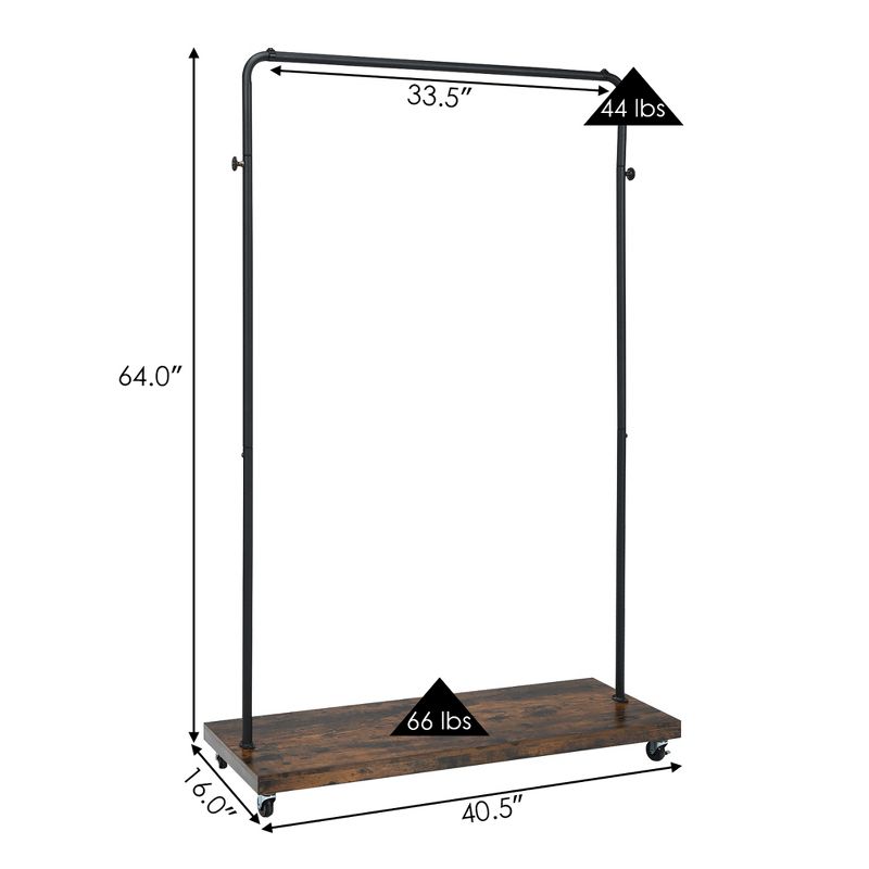 Costway Industrial Pipe Style Rolling Garment Rack Clothes Rack on Wheels / Wood Shelf, 3 of 10