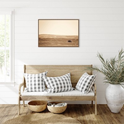 33" x 23" Sepia Bison Landscape Framed Canvas Wall Art