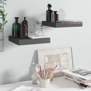 Wall Shelf Set of 2 High gloss gray Honeycomb MDF, Metal - 1 of 4