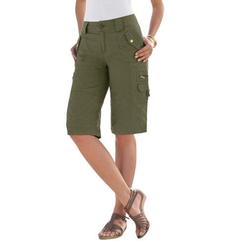 Roaman's Women's Plus Size Cargo Shorts - 14 W, Green : Target