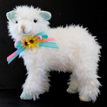 Easter Baby Lamb Wpastel Bow  -  One Figurine 12 Inches -  Yellow Daisy Ribbon  -  0808750  -  Polyester  -  White