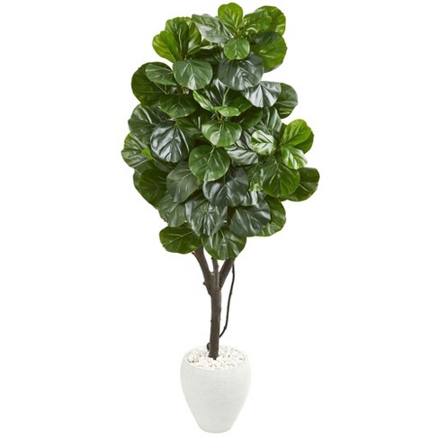 Nearly Natural 68-in Fiddle Leaf Fig Artificial Tree in White Planter - image 1 of 1