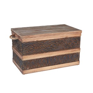 Household Essentials Decorative Trunk, Embossed Metal, Small, Walnut and Almond Stain - 1 of 4