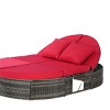Outdoor Patio Round Daybed, Sun Bed with Adjustable Backrests and Foldable Cup Trays,Reclining Lounger with Cushions and Pillows-Coolbibila - 4 of 4