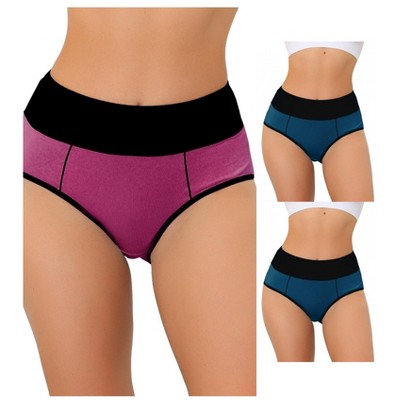Allegra K Women's High-Waisted Tummy Control Color-Block Available in Plus Size Briefs 3 Packs