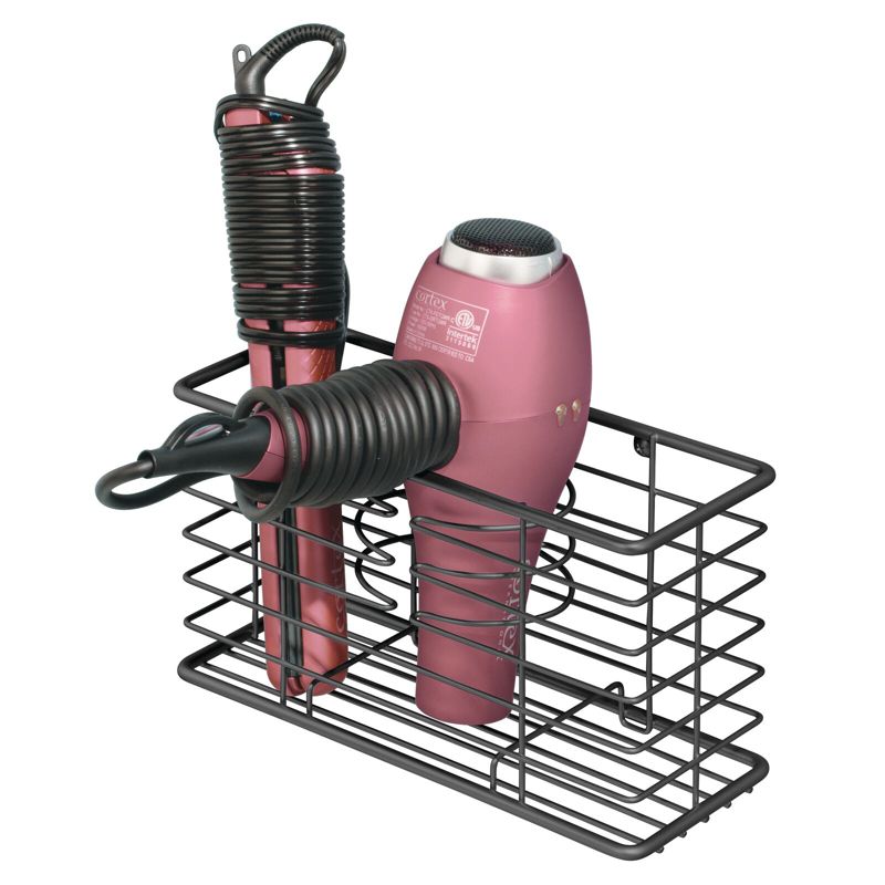 mDesign Steel Wall Mount Hair Dryer Storage Organizer Basket Holder, 1 of 8
