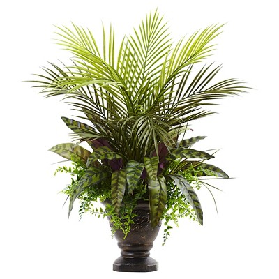 27" Mixed Areca Palm Fern and Peacock with Planter - Nearly Natural