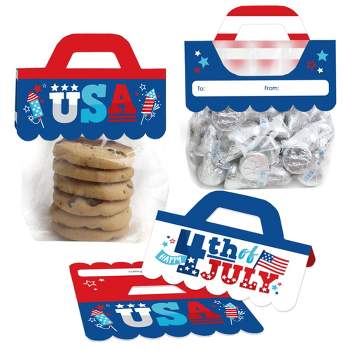 Big Dot of Happiness Firecracker 4th of July - DIY Red, White and Royal Blue Party Clear Goodie Favor Bag Labels - Candy Bags with Toppers - Set of 24