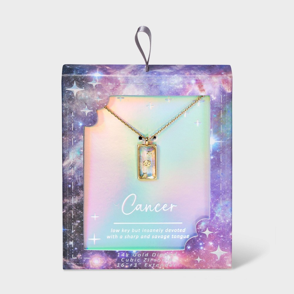 14k Gold Dipped Pierced Glass Zodiac Cancer Pendant Necklace - Gold