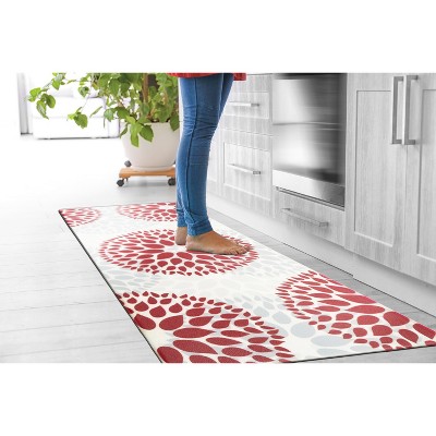 Red and White Modern Floral Anti-Fatigue Standing Mat 18" x 47"