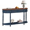 Hostack 52'' Retro Curved Wood Console Table with Open Shelf and 2 Drawers for Living Room and Hallway, Navy Blue and Brown Top - 3 of 4