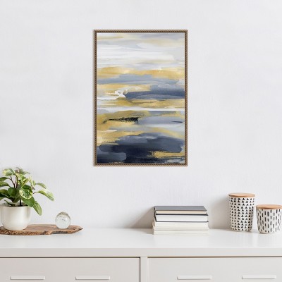 Blue and Gold Abstract Canvas Framed Wall Art 16 x 23