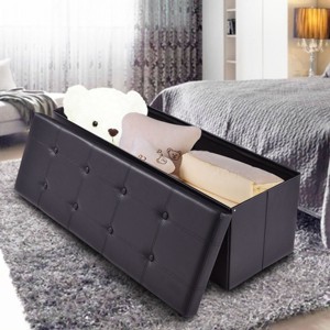 Costway 45''x15''x15'' Large Folding Storage Faux Leather Ottoman Pouffe Box Stool Black - 1 of 4