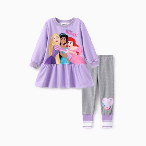 PATPAT Disney Princess Outfits Set for Toddler Girls Ruffle Hem Long-sleeve Tops Stripe Pattern leggings 2PCS - 1 of 4