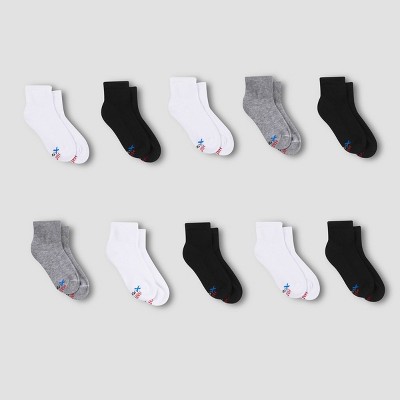 Hanes Boys' X-Temp Ankle 10pk Athletic Socks - Black/White/Gray