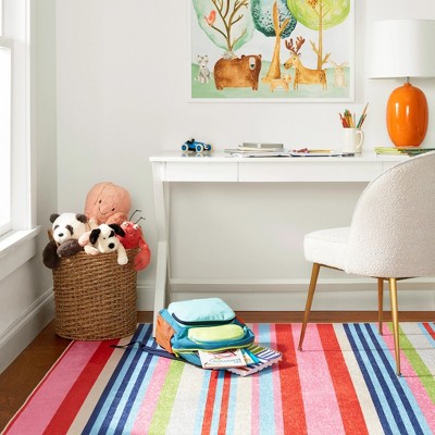 Multicolor Synthetic Stripe 5x8 Washable Rug