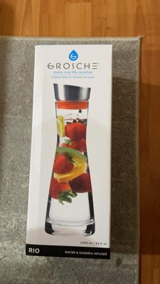 GROSCHE RIO Glass Infusion Water Pitcher and Sangria Maker Carafe with  Stainless Steel Smart Filter Lid, 34 fl oz