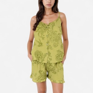 Anna-Kaci Lounge Women's Printed Sleepwear Set with Button-Front Tank Top and Ruffled Hem Shorts - 1 of 4