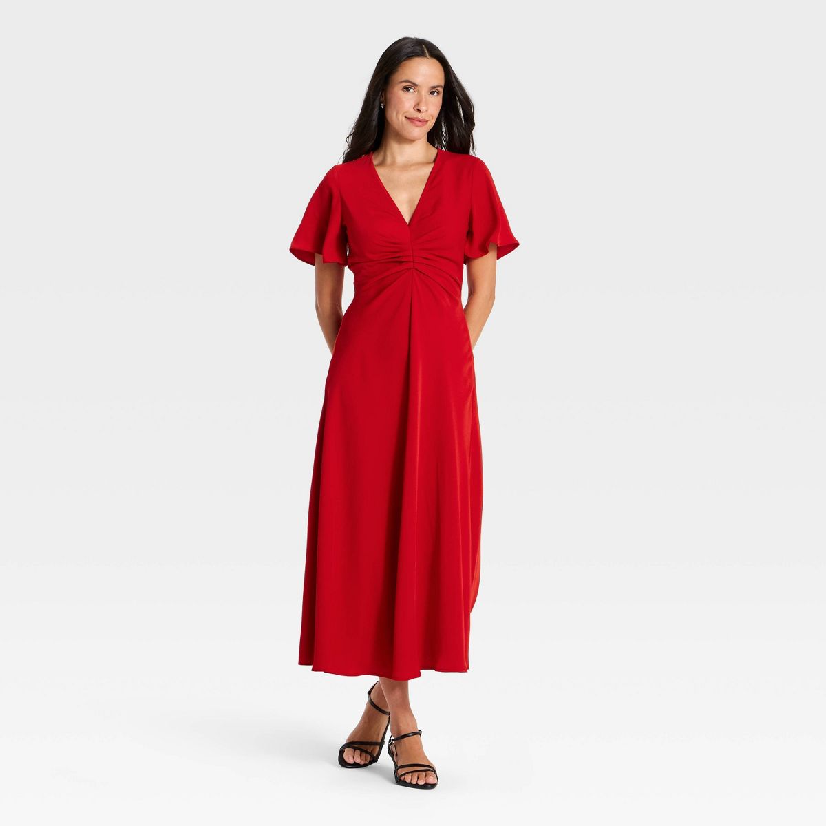 Women's Short Flutter Sleeve Ruched Maxi Dress - A New Day™ - thumbnail 7