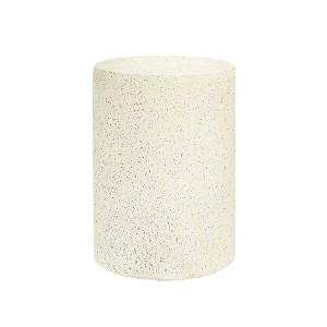 LuxenHome Patio Side Table, 18'' Cream with Speckled Gray Cement Round End Table,Accent Table for Outdoor Indoor, Garden Stool Plant Stand Off-White - 1 of 4
