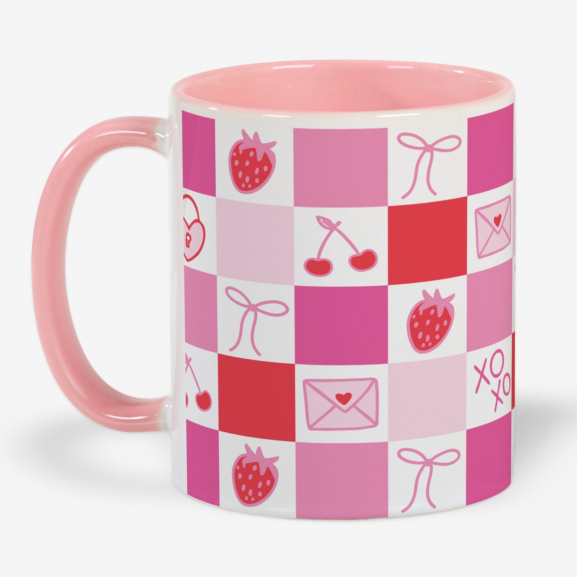 Personalization Mall Valentines Day Checkered Coffee Mug 11 oz.,  Pink