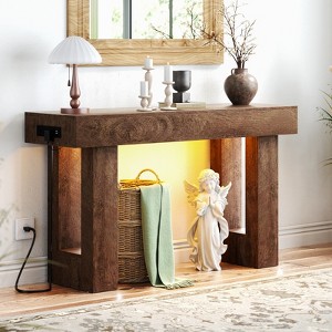 Besiost Farmhouse Console Table with Power Outlets, Wood Narrow Entryway Table - 1 of 4