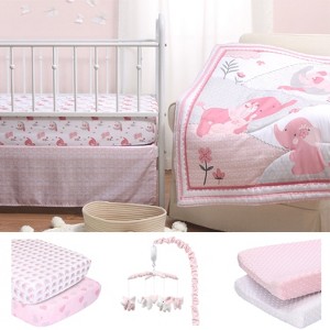 The Peanutshell Pink Elephant Crib Bedding Set, 3pc to 12 Pc, For Girls - 1 of 4