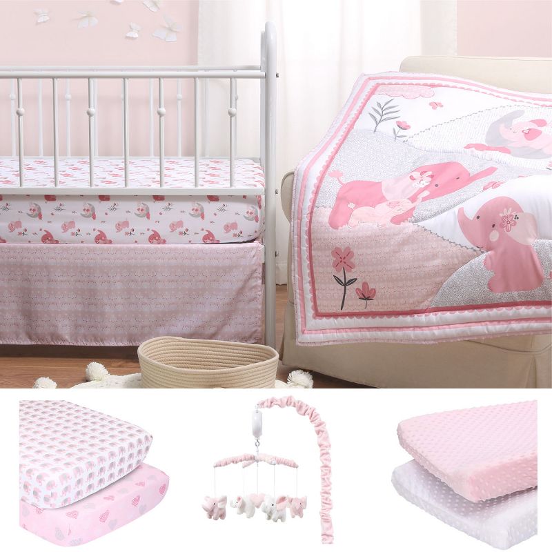 The Peanutshell Pink Elephant Crib Bedding Set, 3pc to 12 Pc, For Girls, 1 of 8