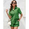 Womens Summer Pajama Sets Front Button Down Short Sleeve Shirts with Shorts Floral Summer Resorts Outfits Casual Co-ord Sets,Green(Solid) - M - 3 of 4