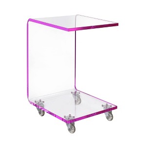Picket House Furnishings Peek Acrylic Snack Table Pink: Scandinavian Style, C-Shaped, Tray Top, on Casters - 1 of 4