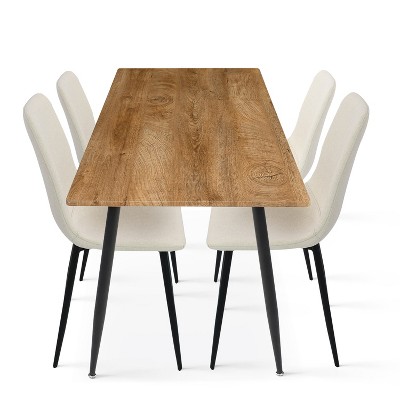 Charls+Bingo 5-Piece Metal Legs and 4 Upholstered Chairs Modern Rectangular Dining Table Furniture Set-Maison Boucle